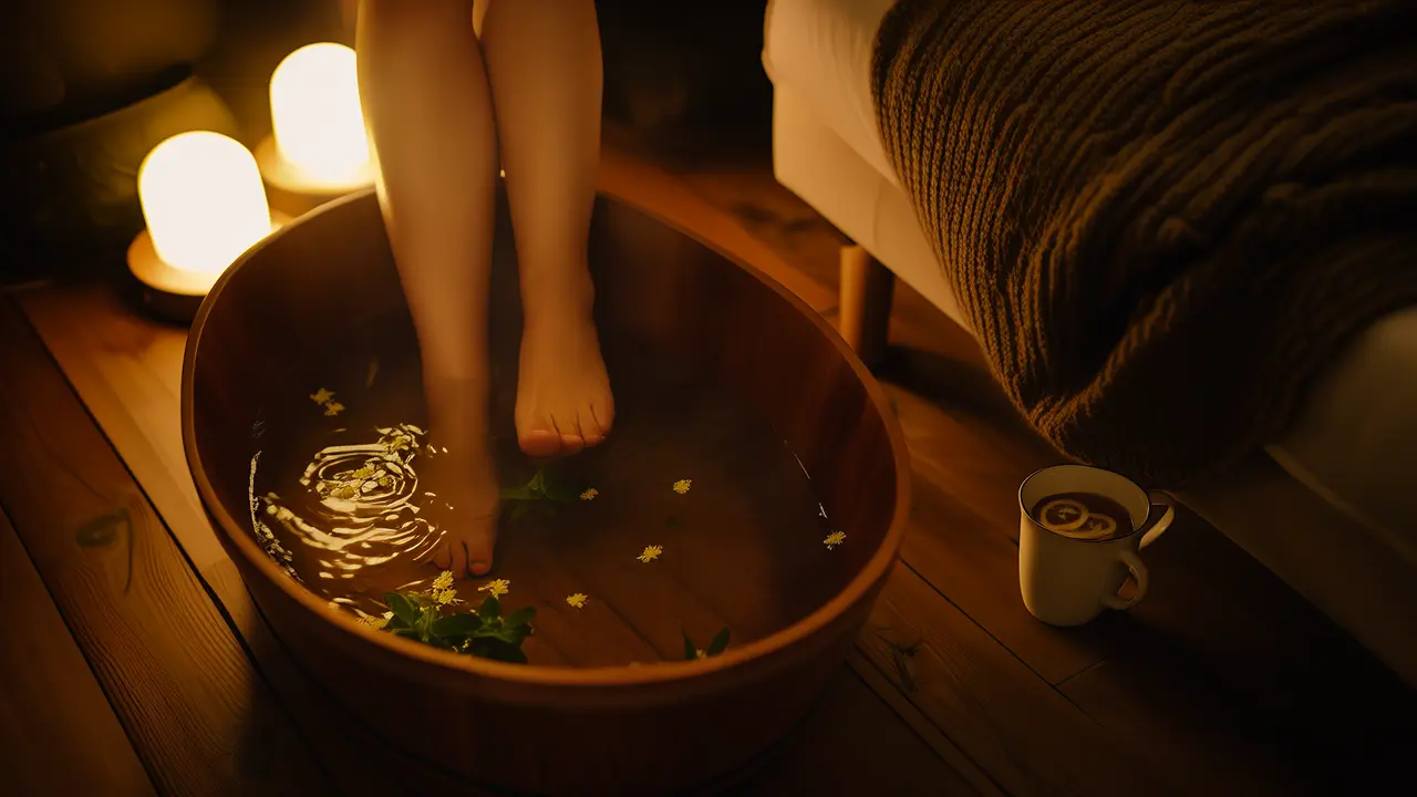 Create a balanced daily routine at home: soak your feet in warm water before bedtime to gently regulate body and mind. - Daily Wellness Habits