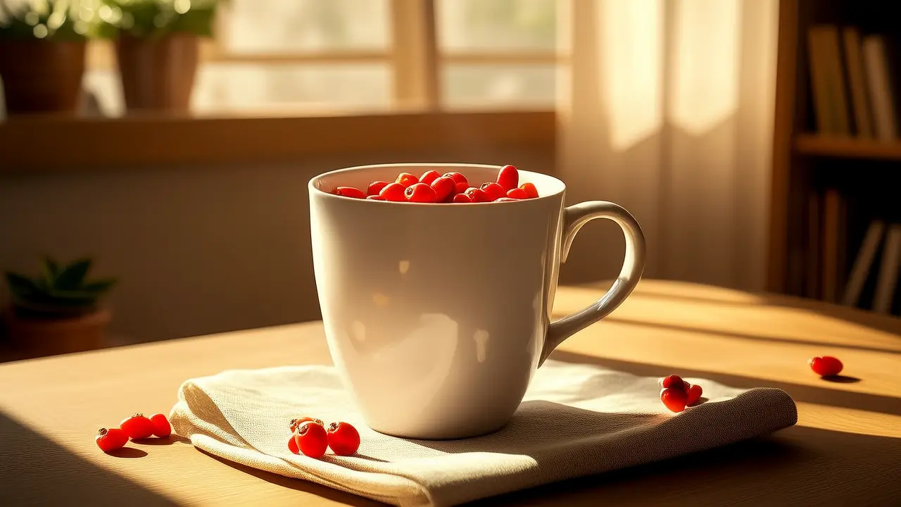 A cup of warm water with goji berries every morning, a health habit recommended by traditional Chinese medicine, soothing body and mind all day long. - Daily Wellness Habits