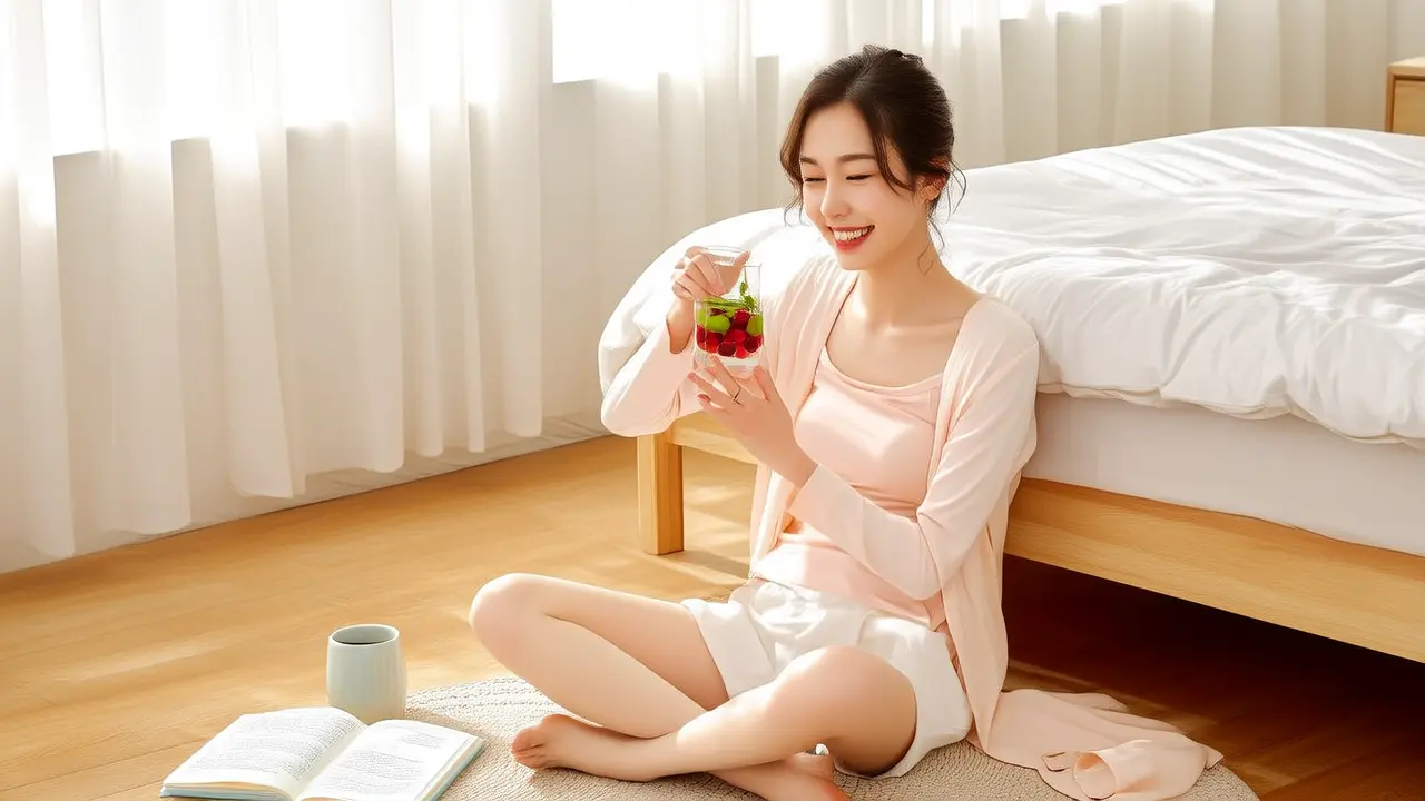 Cada manhã, um copo de água morna com gomos, hábito saudável da manhã recomendado pela medicina tradicional chinesa, relaxando o corpo e a mente o dia todo